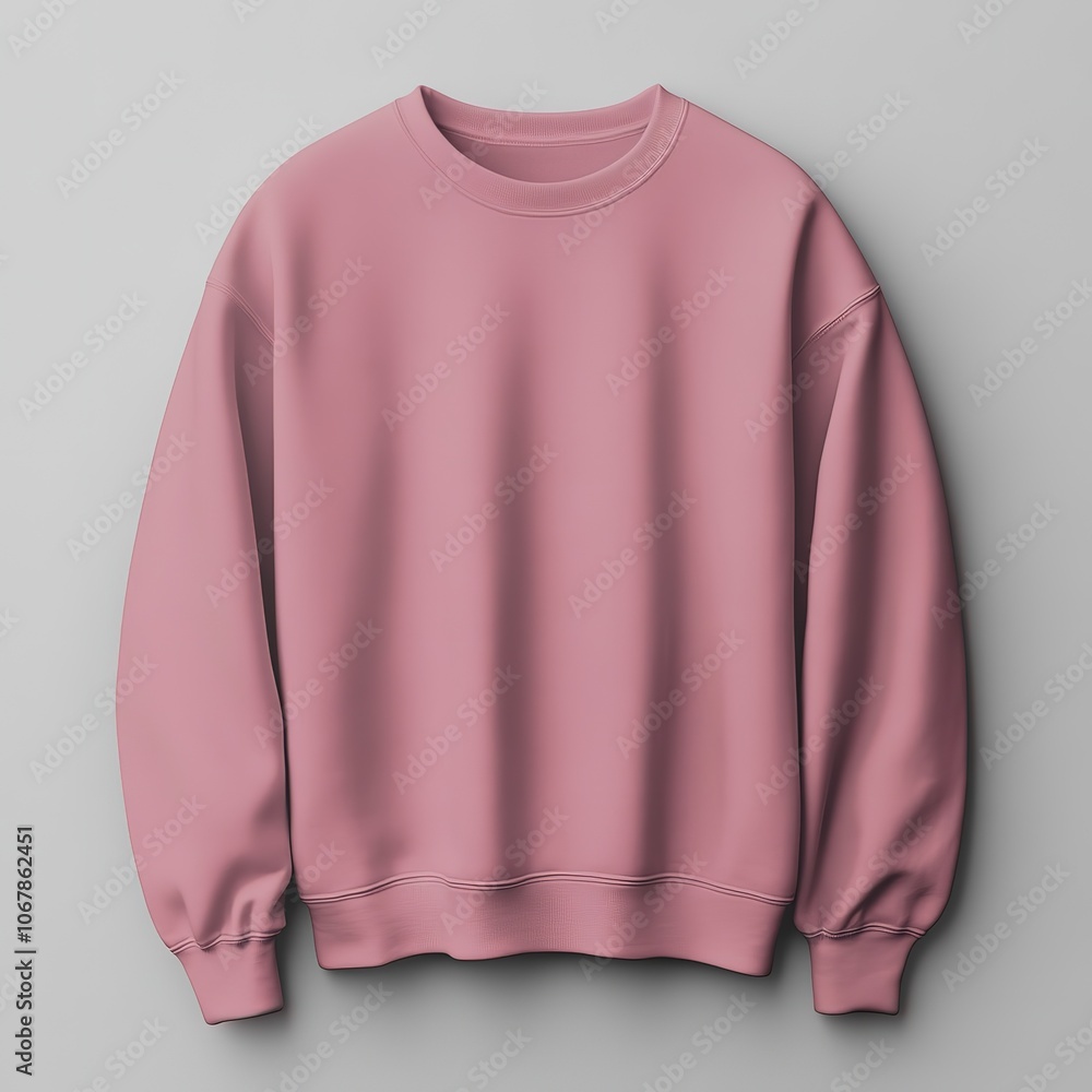 A plain pink sweatshirt displayed on a neutral background. A plain pink sweatshirt displayed on a neutral background.