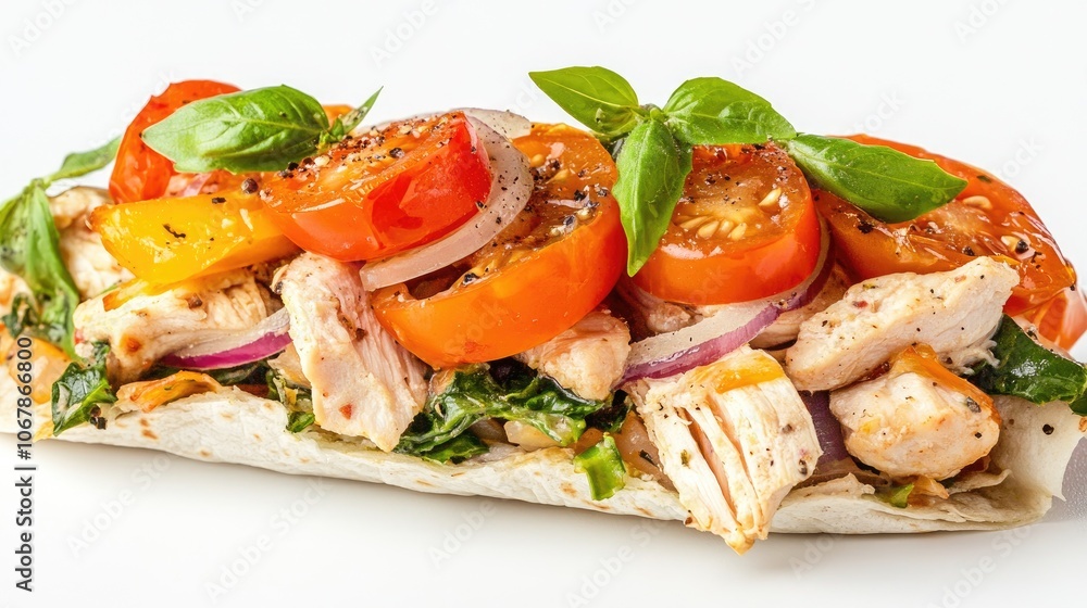 Close-up of Delicious Chicken Wrap with Fresh Vegetables Close-up of Delicious Chicken Wrap with Fresh Vegetables