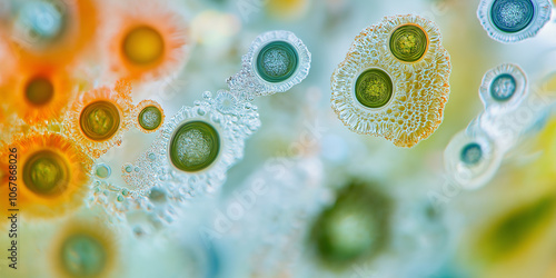 Microscopic view of colorful cells dividing and multiplying
