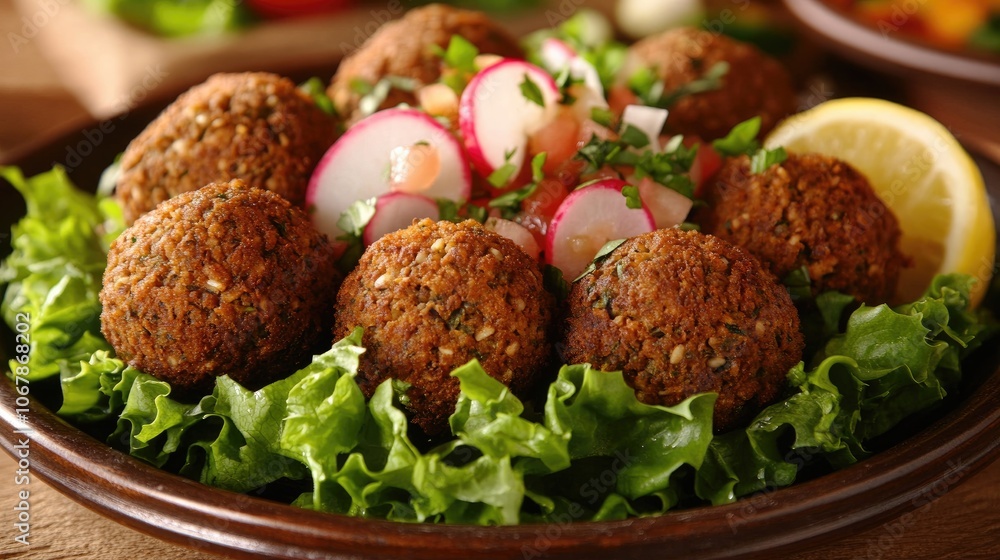Close-up of Delicious Falafel on Brown Plate Close-up of Delicious Falafel on Brown Plate