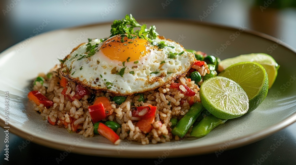Fried Rice with Egg and Fresh Lime Slices Fried Rice with Egg and Fresh Lime Slices