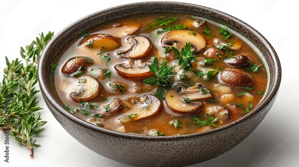 Mushroom Soup Top View. Generative AI Mushroom Soup Top View. Generative AI