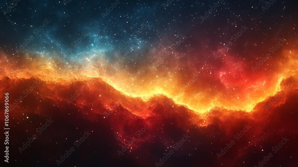 Obraz premium Stunning Space Nebula with Fiery Hues and Starry Sky. Generative AI