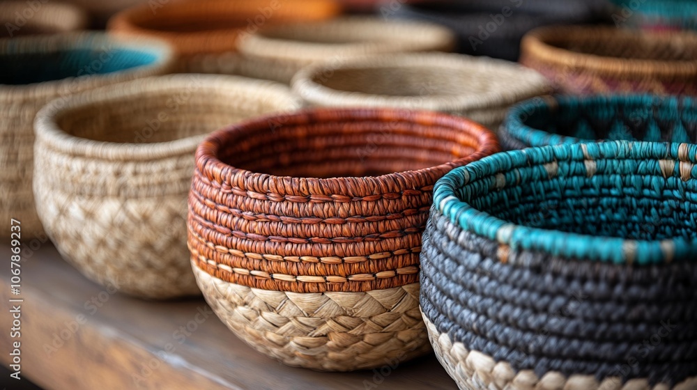 Handwoven Baskets Close-Up Texture. Generative AI Handwoven Baskets Close-Up Texture. Generative AI