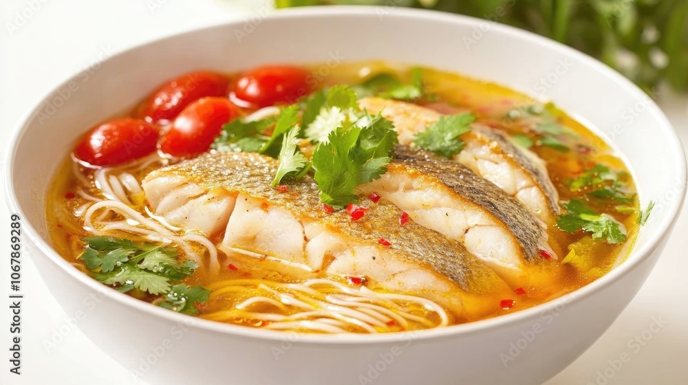 Vibrant Vietnamese Noodle Soup in a Bowl Vibrant Vietnamese Noodle Soup in a Bowl