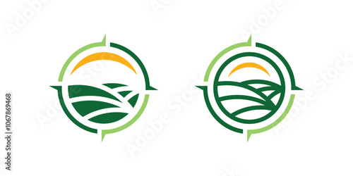 logo design combination of compass and navigation with farm, agriculture, icon, vector, symbol, creative.