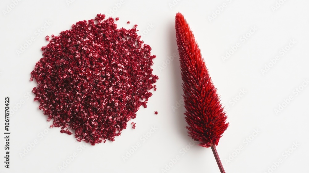 Close-Up of Red Amaranth Powder on White Background Close-Up of Red Amaranth Powder on White Background
