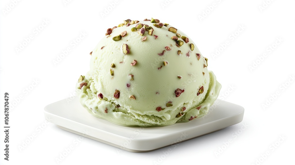 Delightful Pistachio Ice Cream Scoop on a Plate Delightful Pistachio Ice Cream Scoop on a Plate