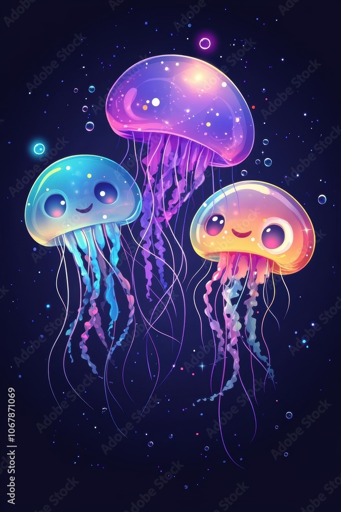 Naklejka premium Cute cartoon character of jellyfish