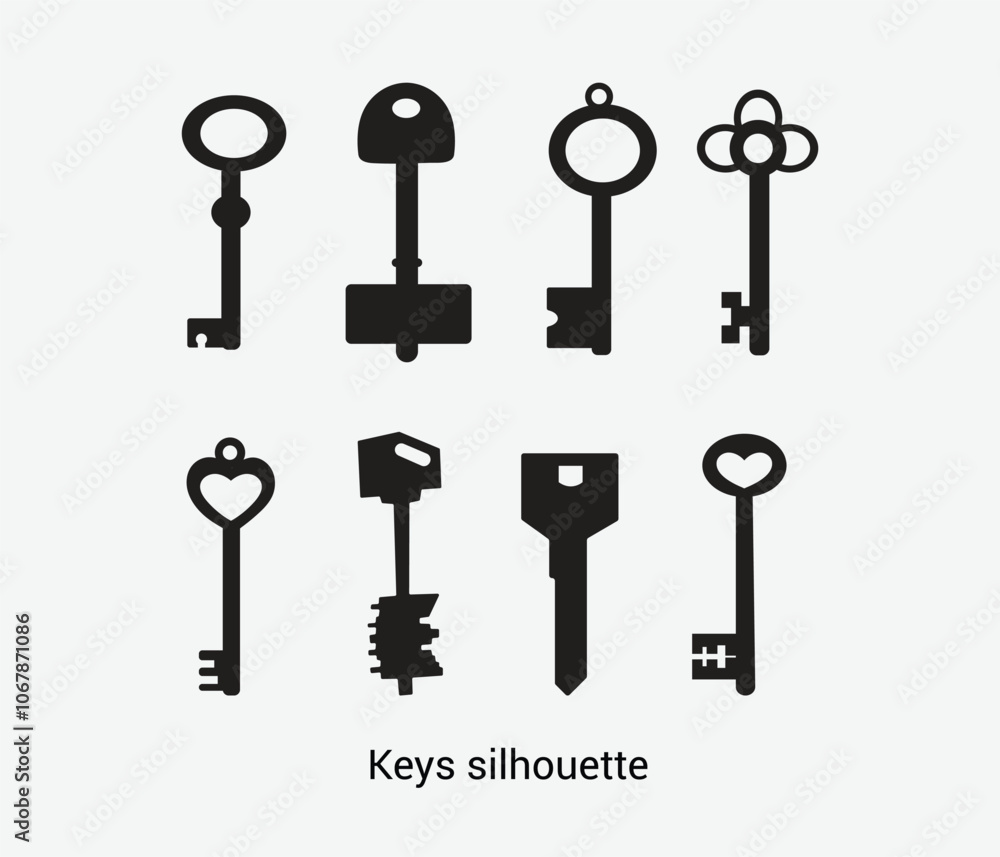 Vector keys silhouette. Antique old key silhouette illustrations Vector keys silhouette. Antique old key silhouette illustrations