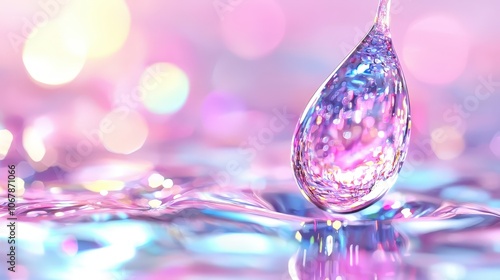 Abstract Water Drop with Iridescent Colors and Bokeh Background