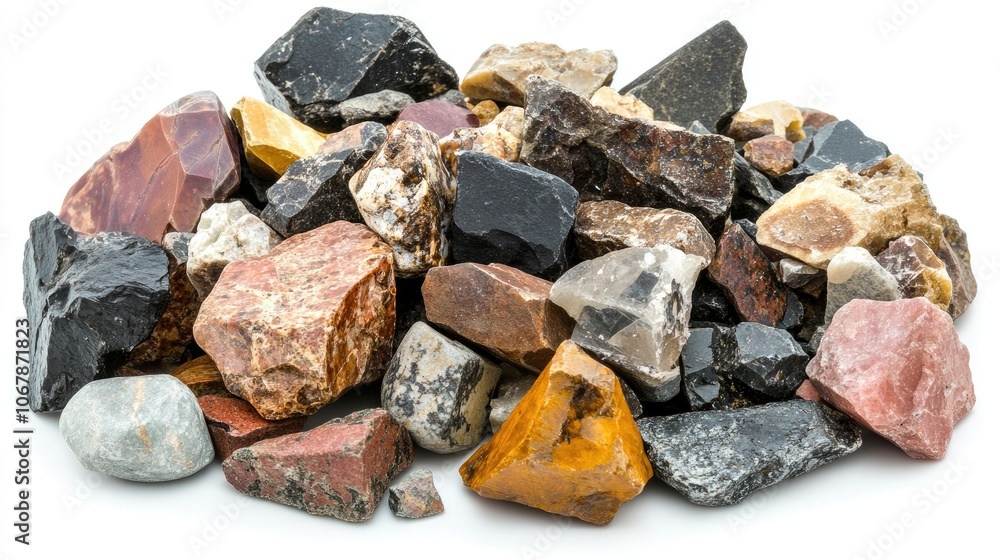 Pile of Various Mixed Rocks on White Background Pile of Various Mixed Rocks on White Background