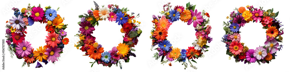 Four wreaths of flowers in different colors Four wreaths of flowers in different colors