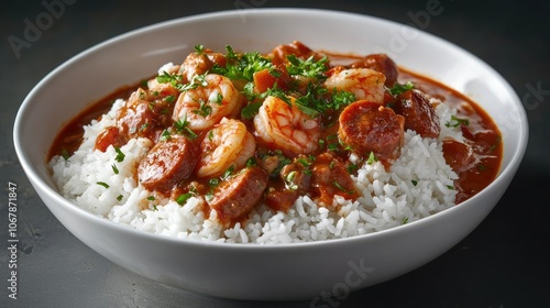 Hearty Gumbo with Shrimp and Sausage Served Over Rice