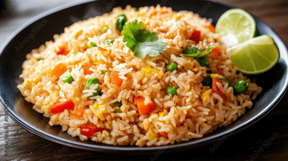 Vibrant Plate of Fried Rice with Fresh Ingredients Vibrant Plate of Fried Rice with Fresh Ingredients