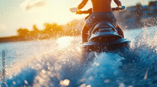 Fototapeta Naklejka Na Ścianę i Meble -  Jetski in water. Summer tropical sports.