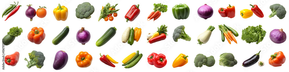 A row of vegetables including broccoli, carrots, and peppers A row of vegetables including broccoli, carrots, and peppers