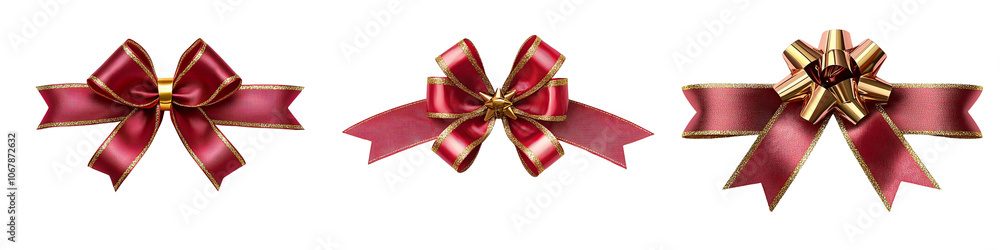 Three red bows with gold trim Three red bows with gold trim