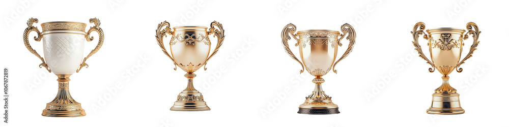 Four gold cups with different designs Four gold cups with different designs