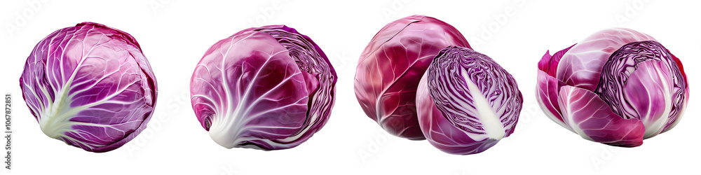 Obraz premium Four purple cabbage heads are shown in a row