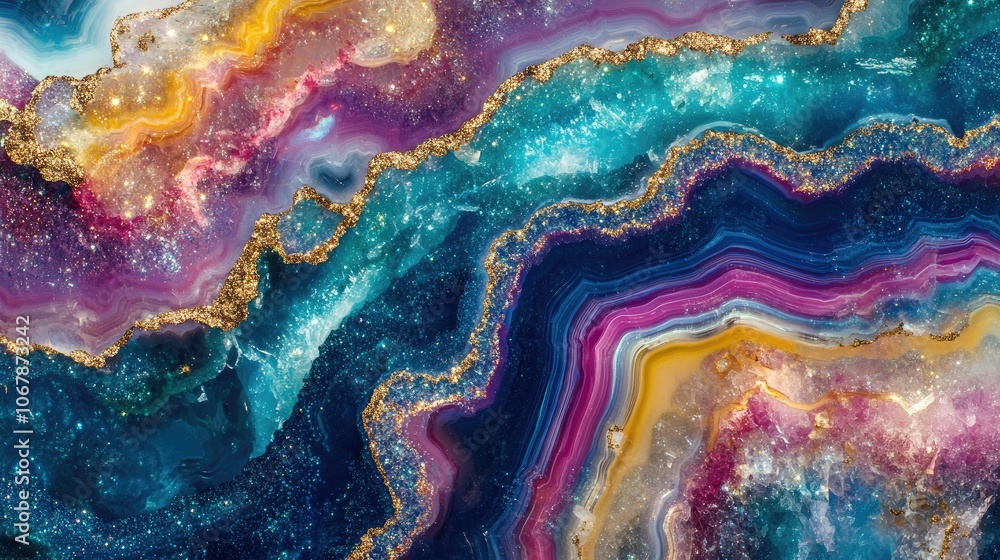 Close-Up View of Colorful Agate Geode Patterns Close-Up View of Colorful Agate Geode Patterns