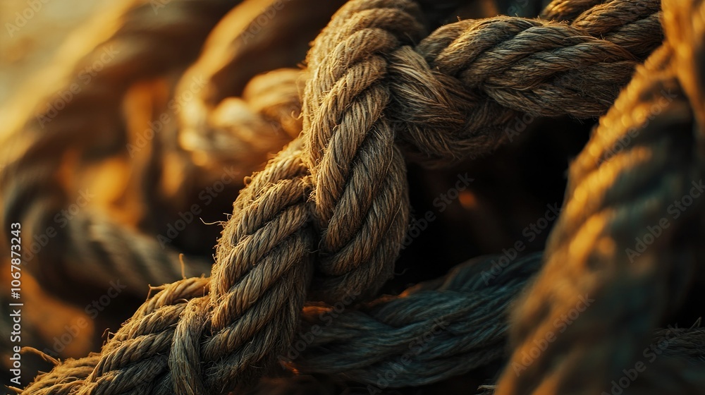 Close-Up of Tightly Twisted Natural Rope Close-Up of Tightly Twisted Natural Rope