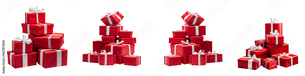 Fototapeta premium A stack of red boxes with white bows on them