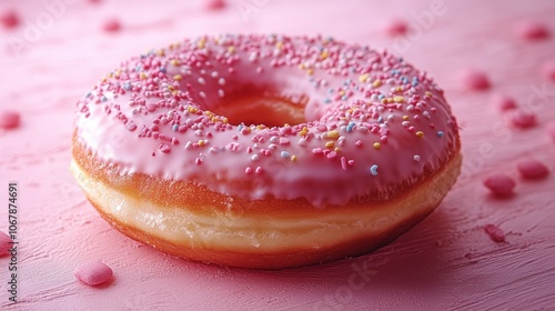 Delicious Pink Frosted Donut Topped with Colorful Sprinkles