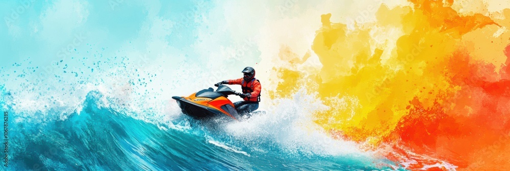 Artistic illustration of jetski in water. Flat vector. Summer tropical sports. Artistic illustration of jetski in water. Flat vector. Summer tropical sports.
