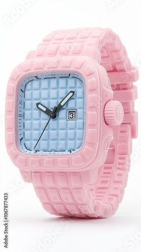 Pink Square Candy Watch with Blue Dial and Rubber Band photo