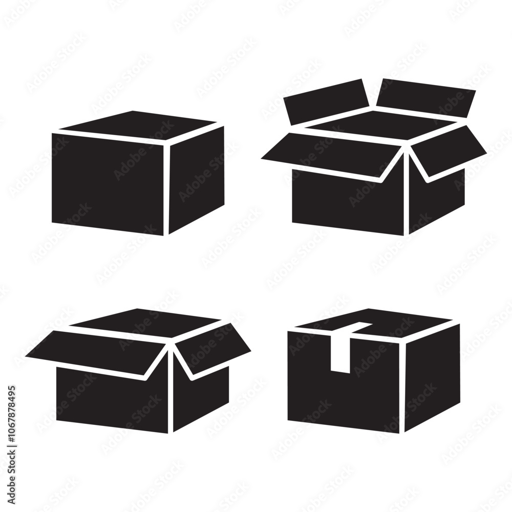 Box icon set. Open and closed boxes. Packaging symbols. Vector illustration. Box icon set. Open and closed boxes. Packaging symbols. Vector illustration.