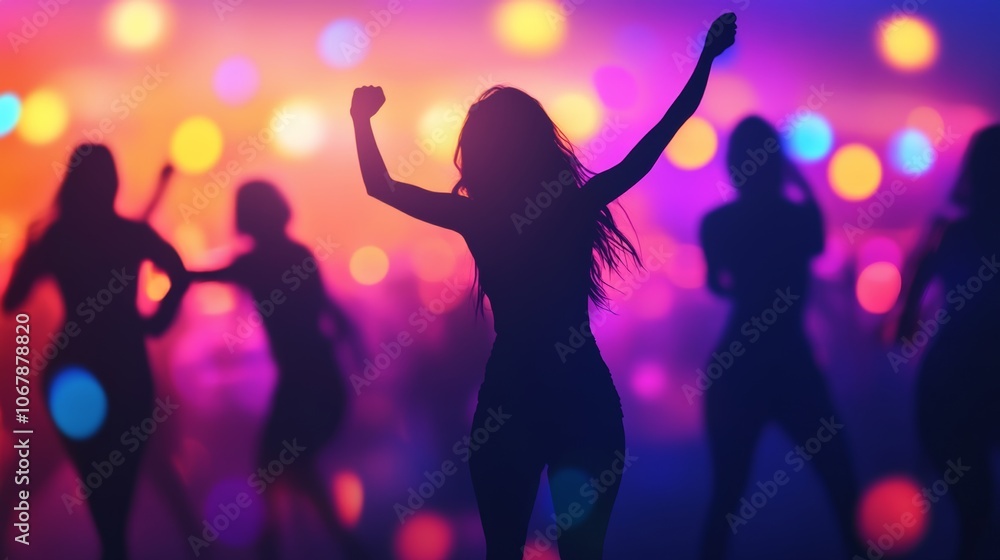 People joyfully dancing at an outdoor concert party during a vibrant summer night celebration People joyfully dancing at an outdoor concert party during a vibrant summer night celebration
