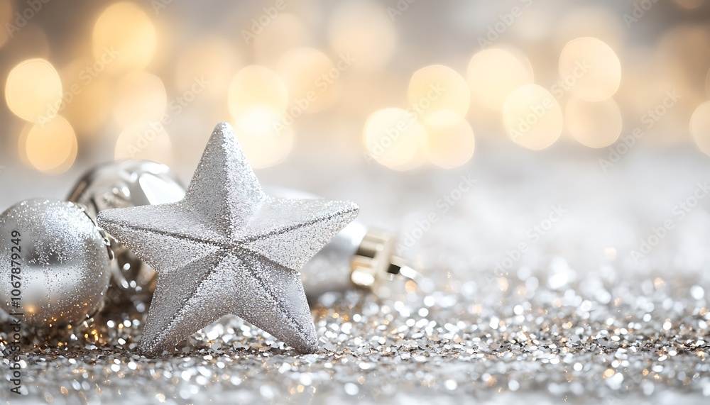 Soft silver and white background with glittering stars, ideal for promoting holiday products Soft silver and white background with glittering stars, ideal for promoting holiday products