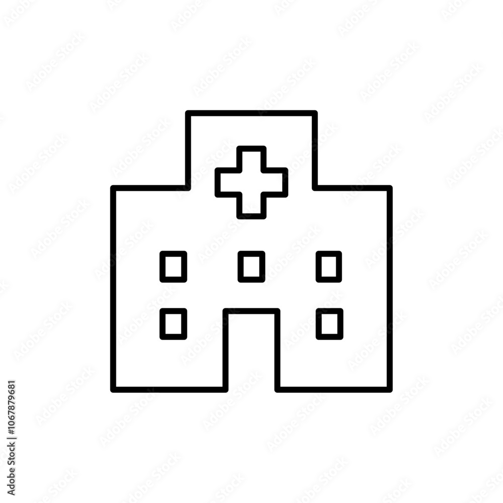 Hospital icon Outline set in black and white color Hospital icon Outline set in black and white color