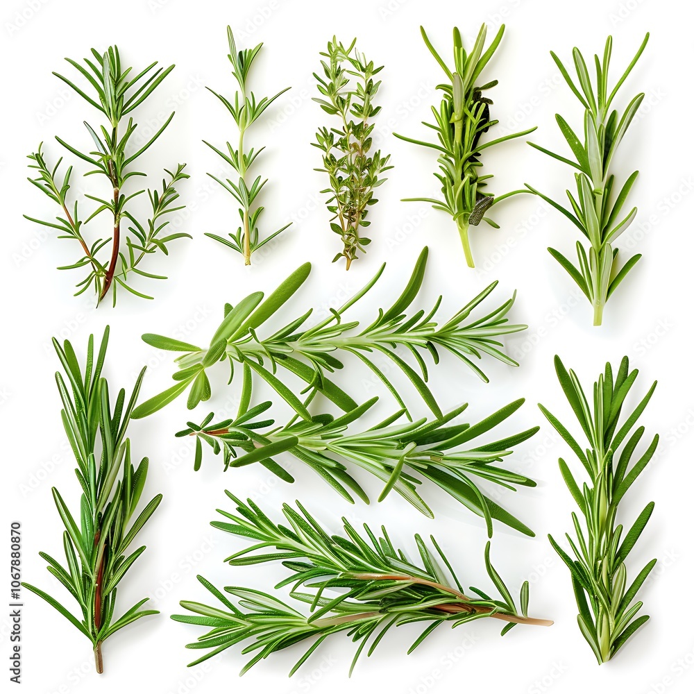 Naklejka premium Set with fresh rosemary isolated on white background