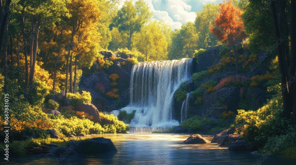 Obraz premium Waterfall in Lush Forest