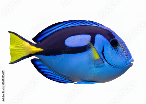 Closeup of reef fish, blue tang isolated on white background photo