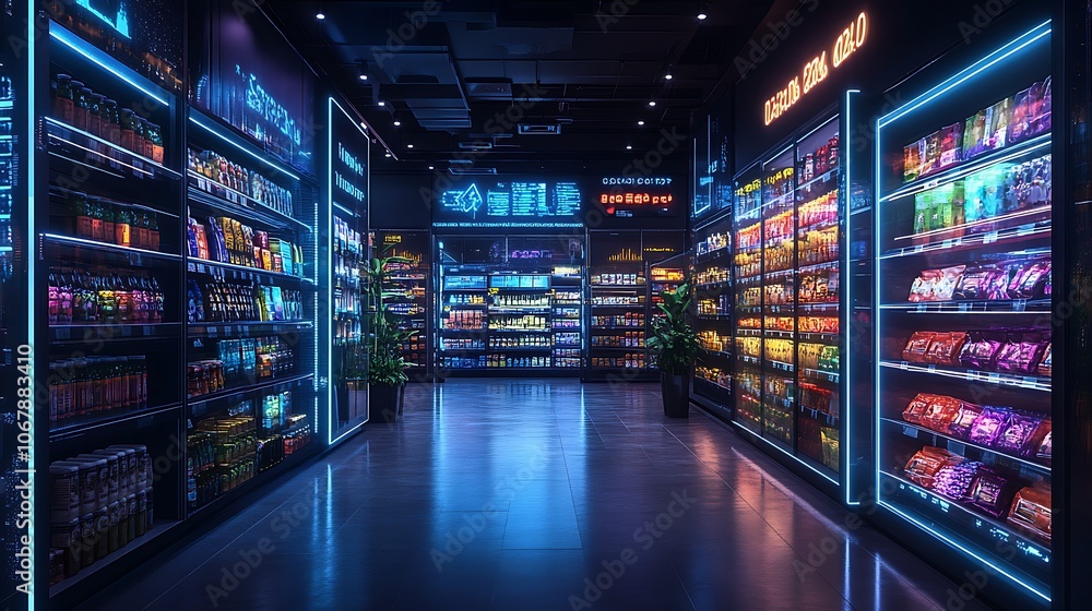 Explore the vibrant aisles of a modern convenience store Explore the vibrant aisles of a modern convenience store