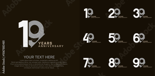 Anniversary logo set vector design, white, gray and brown color for celebration event