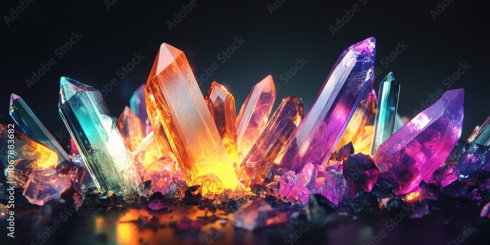 Colorful Crystal Shards Glowing in Abstract Arrangement Colorful Crystal Shards Glowing in Abstract Arrangement
