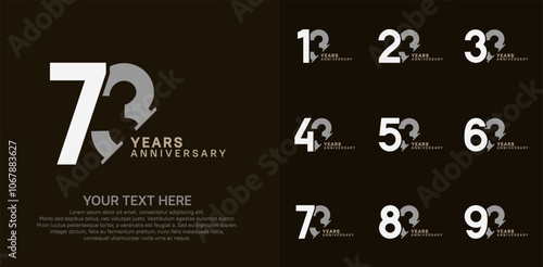 Anniversary logo set vector design, white, gray and brown color for celebration event photo