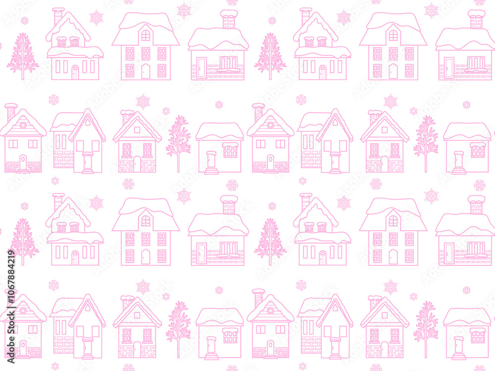 建物のシームレスパターン〈冬〉B-6'