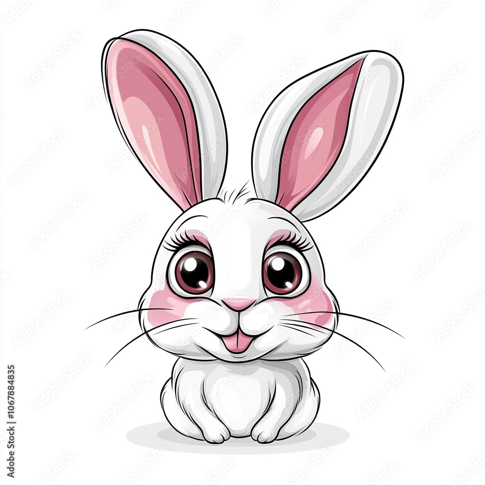 Cartoon White Rabbit with Pink Ears and Big Eyes Cartoon White Rabbit with Pink Ears and Big Eyes