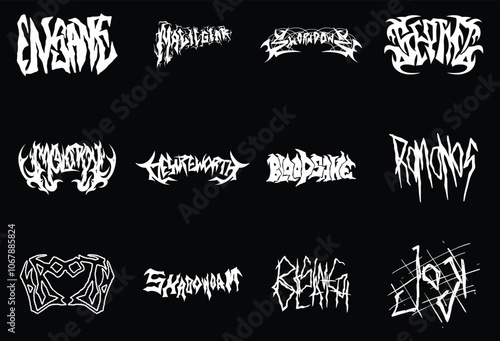 Wicked text typography hardcore metal style collection illustration vector clip art poster element t shirt design editable