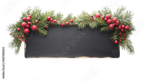 Signboard with festive wreath decor white isolate background. photo