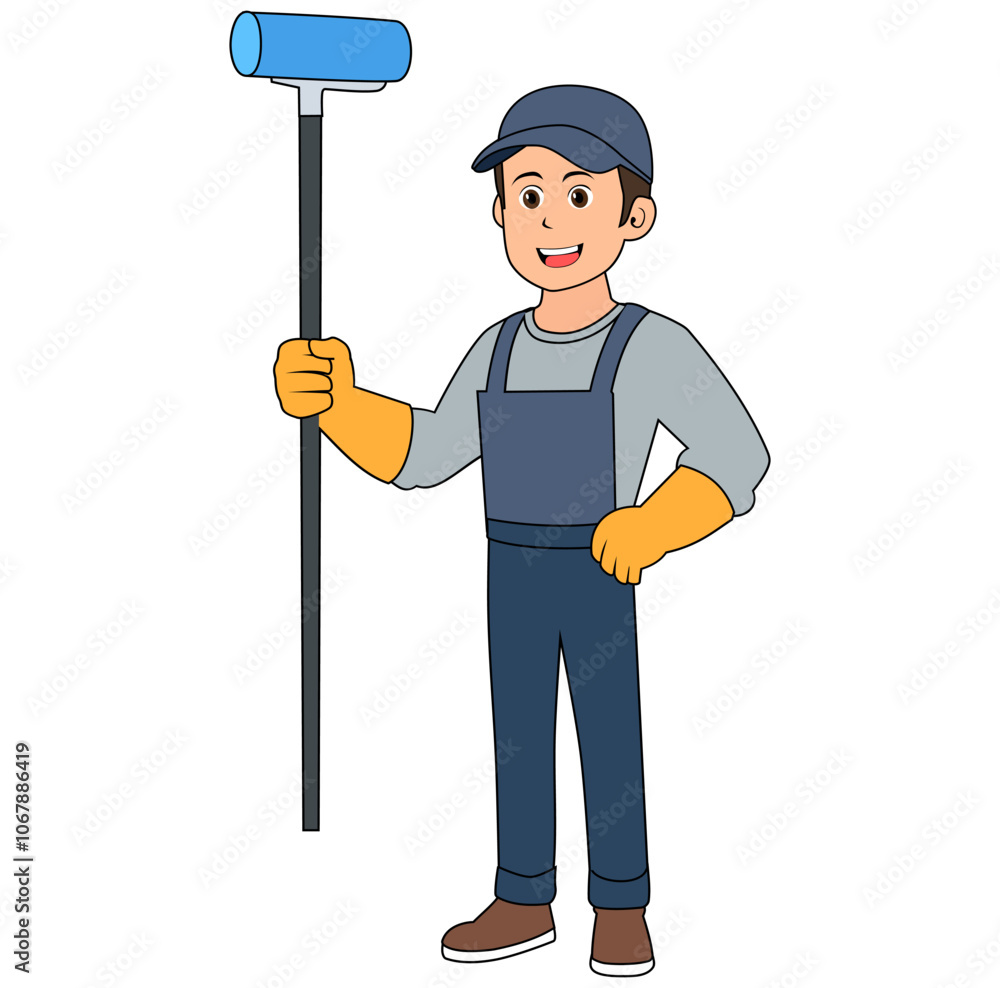 Cartoon Man Cleaning Service Vector Illustration Cartoon Man Cleaning Service Vector Illustration