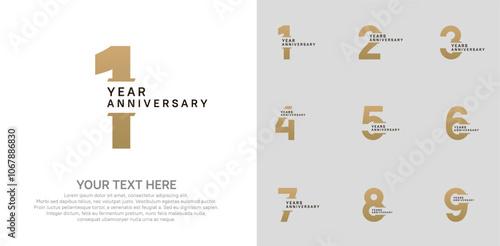 Anniversary logo set vector design, brown color for celebration event photo