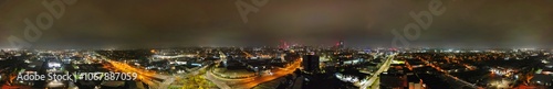 Wallpaper Mural Aerial Panoramic View of Illuminated Downtown Buildings at Central Birmingham City Centre During Night at Midlands, England, United Kingdom. Drone's Camera Footage was Captured on November 4th, 2024. Torontodigital.ca