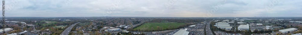 Panoramic Birmingham Perry Barr Central City. It is a major city in England, West Midlands Region of United Kingdom. Drone's Camera Footage During Mostly Cloudy Early Morning on November 4th, 2024 Panoramic Birmingham Perry Barr Central City. It is a major city in England, West Midlands Region of United Kingdom. Drone's Camera Footage During Mostly Cloudy Early Morning on November 4th, 2024