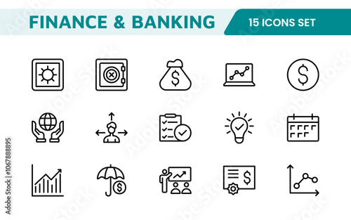 Finance Management Icon Set. Professional and sleek icons for budgeting, expense tracking, and investment management, ideal for finance apps, tools, and platforms.